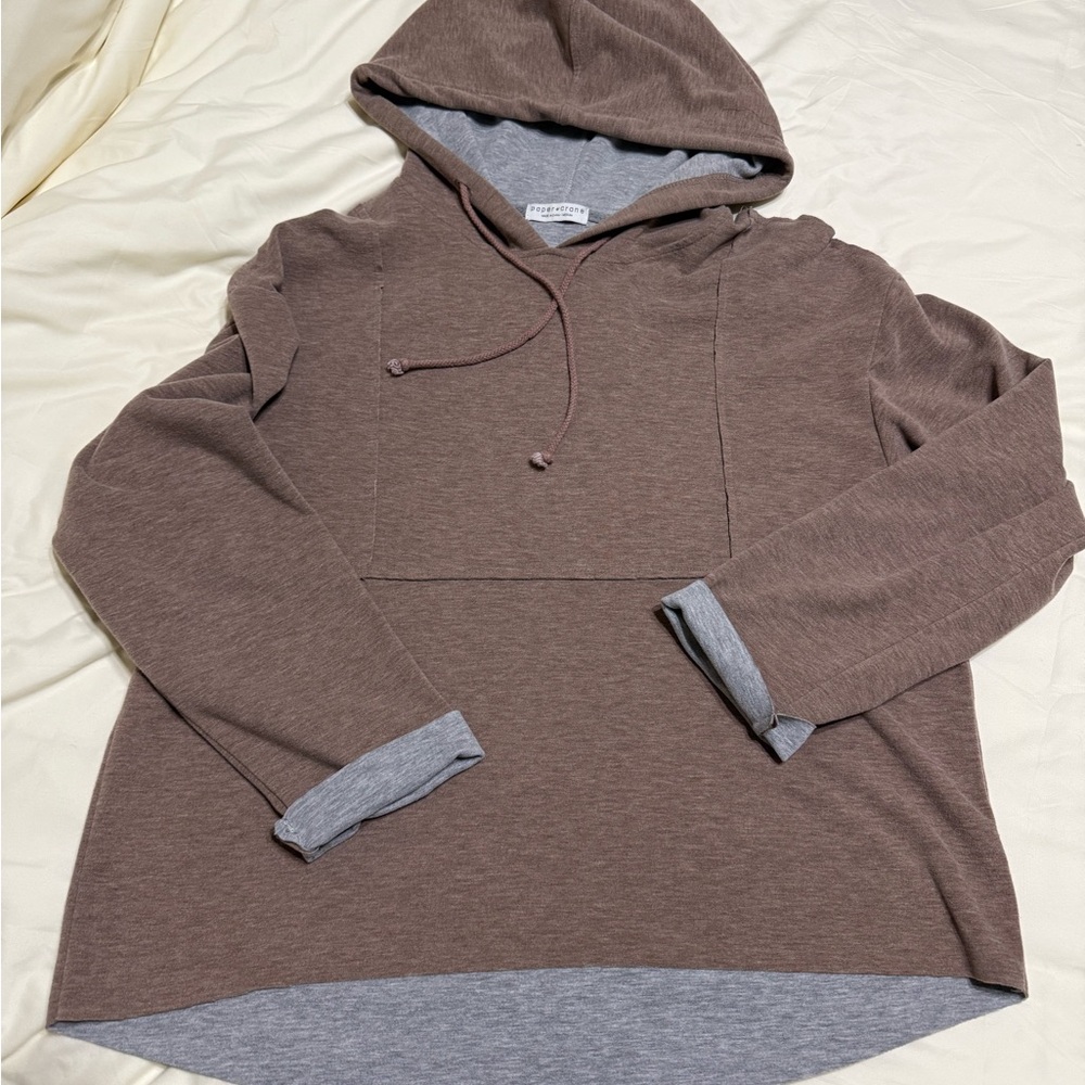 Brown/Gray Hooded Sweatshirt - M